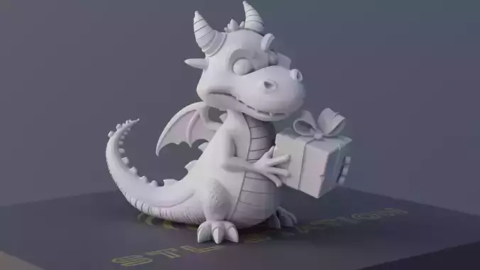 Cute Dragon Christmas Model with Gift 3D print model