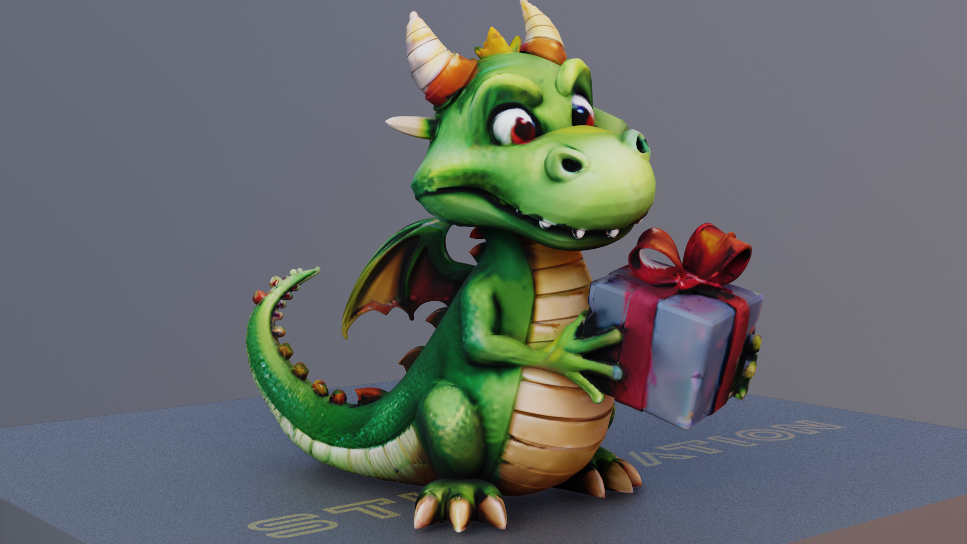 Cute Dragon Christmas Model with Gift 3D print model_1