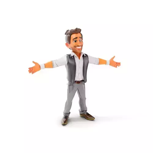 Charismatic Businessman Character Model in Vest  Rigged and A... Low-poly 3D model