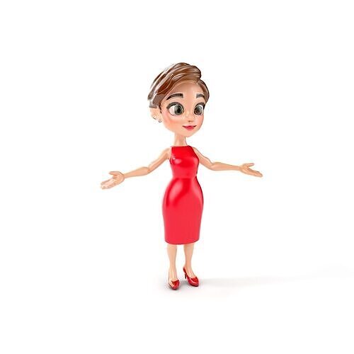 Animated Female Character in Red Dress Fully Rigged and Animated Low-poly 3D model