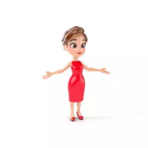 Animated Female Character in Red Dress Fully Rigged and Animated Low-poly 3D model