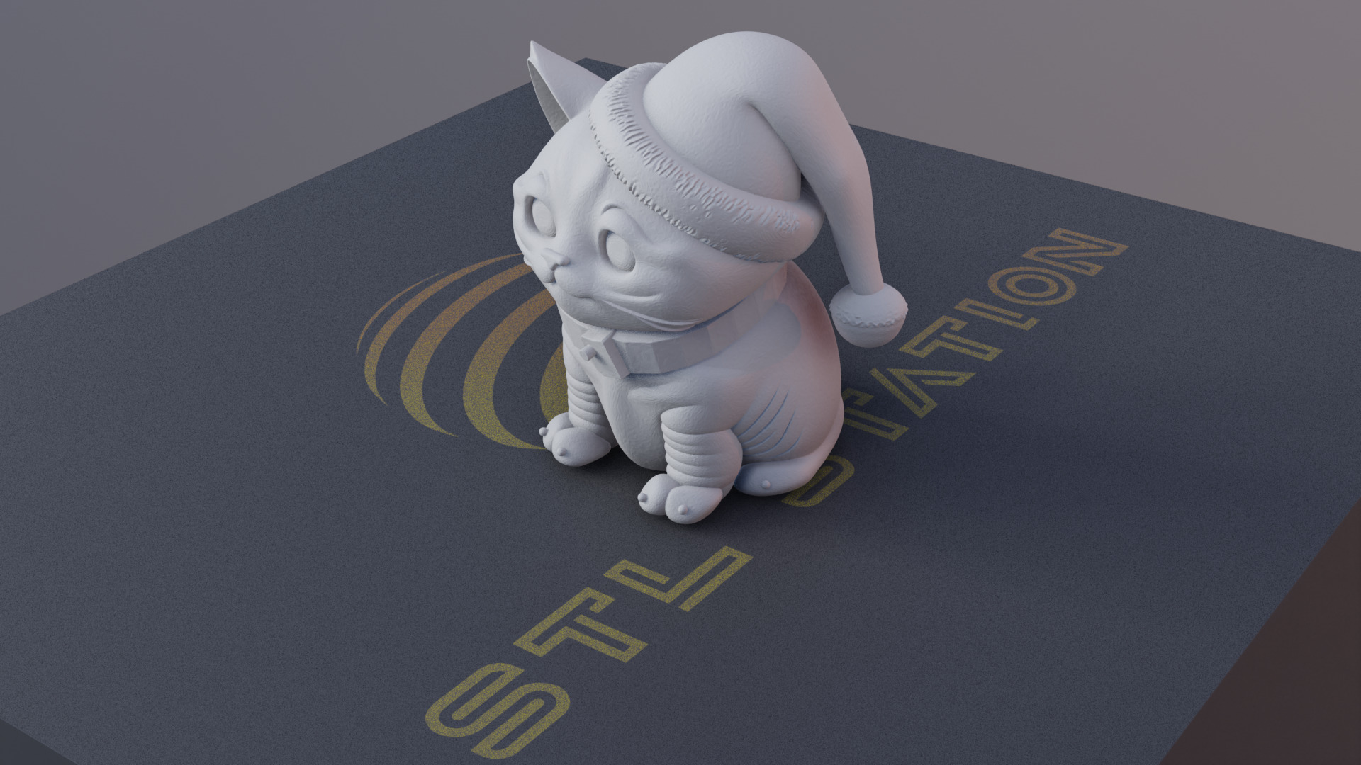 Festive Cat 3D Printable Christmas Cat Model with Santa Hat 3D print model_5