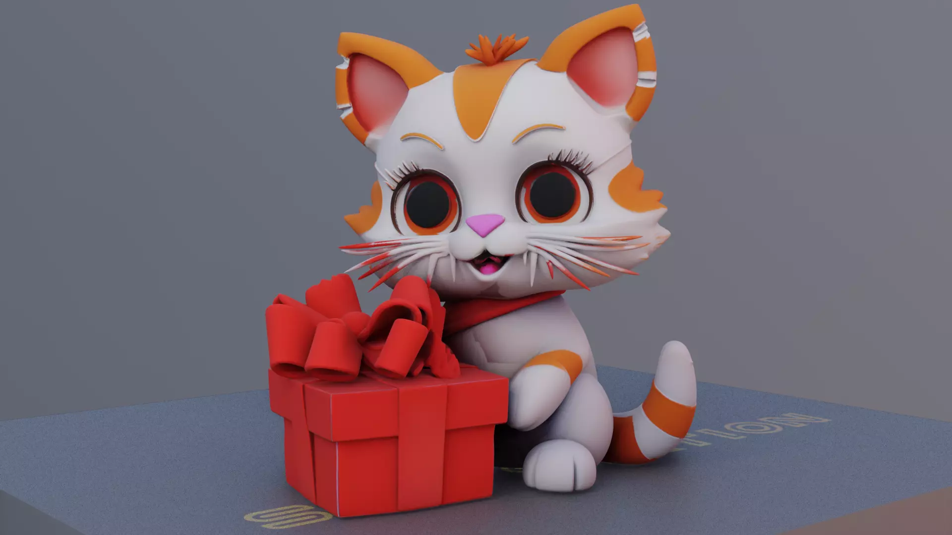 Gift Meow 3D Printable Cat Holding Christmas Present 3D print model_0