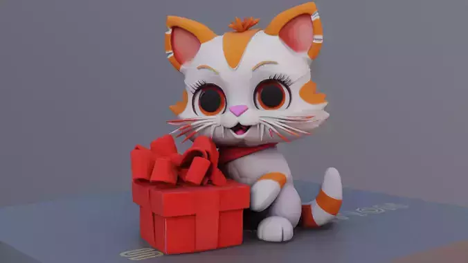 Gift Meow 3D Printable Cat Holding Christmas Present 3D print model
