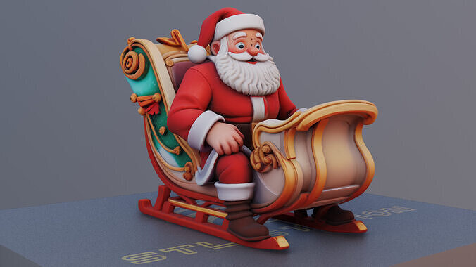 Santa in Sleigh 3D Printable Christmas Model 3D print model