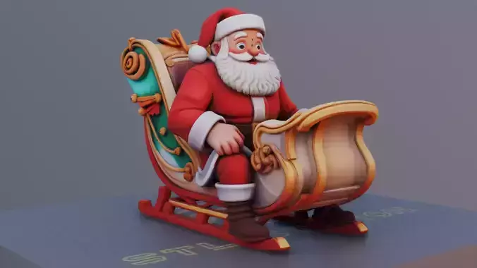 Santa in Sleigh 3D Printable Christmas Model 3D print model