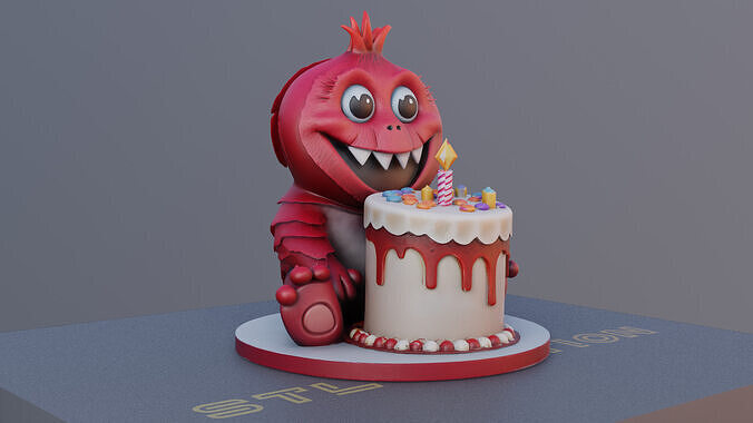 Birthday Beastie 3D Printable Cute Monster with Cake 3D print model