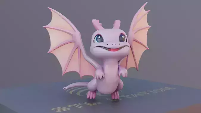 Skyflare 3D Printable Cute Dragon with Open Wings