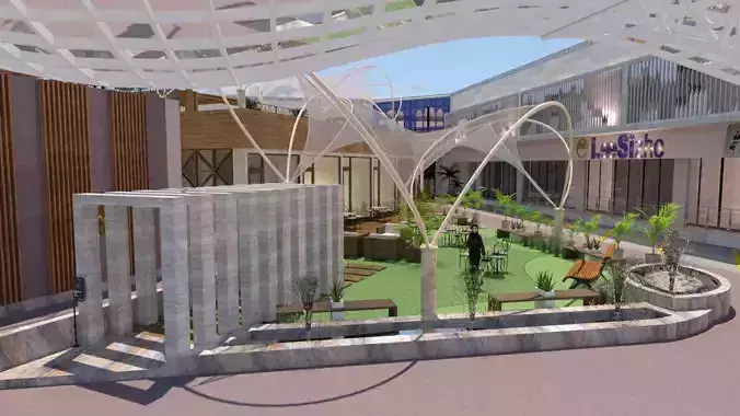 Commercial Open Plaza and Retail Park A28 DWG SketchUp 3D model