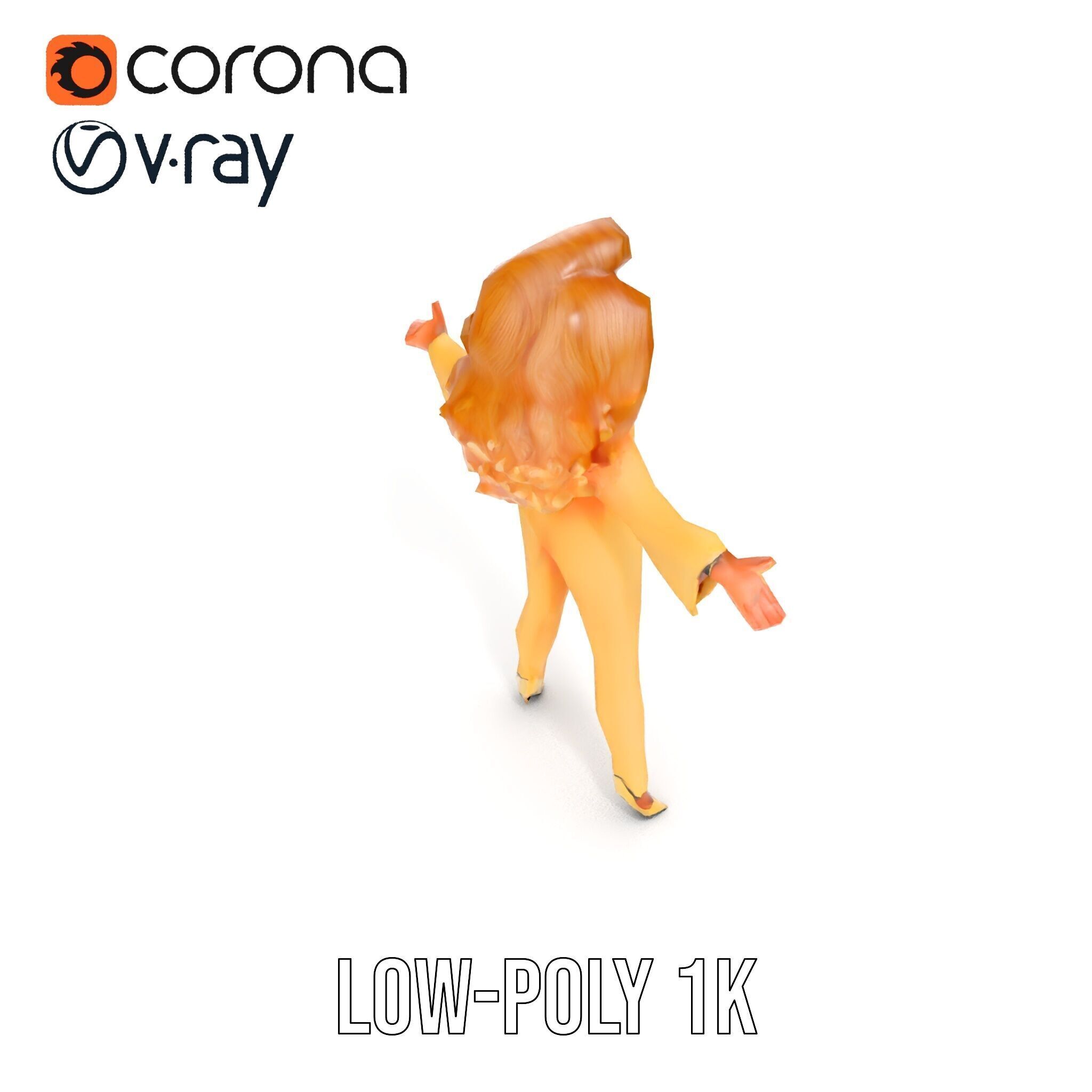 Golden Glam Diva Character Rigged and Animated Low-poly 3D model_19