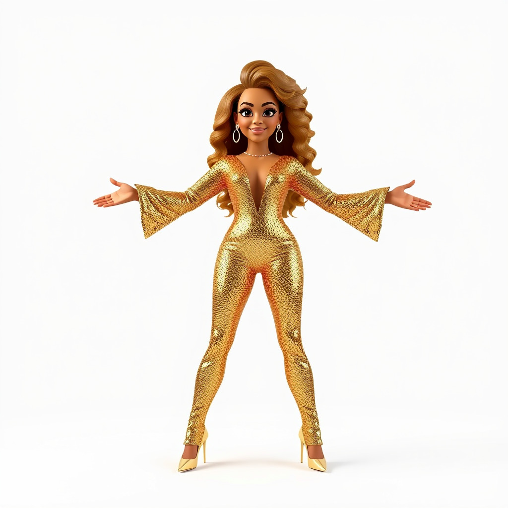 Golden Glam Diva Character Rigged and Animated Low-poly 3D model_2