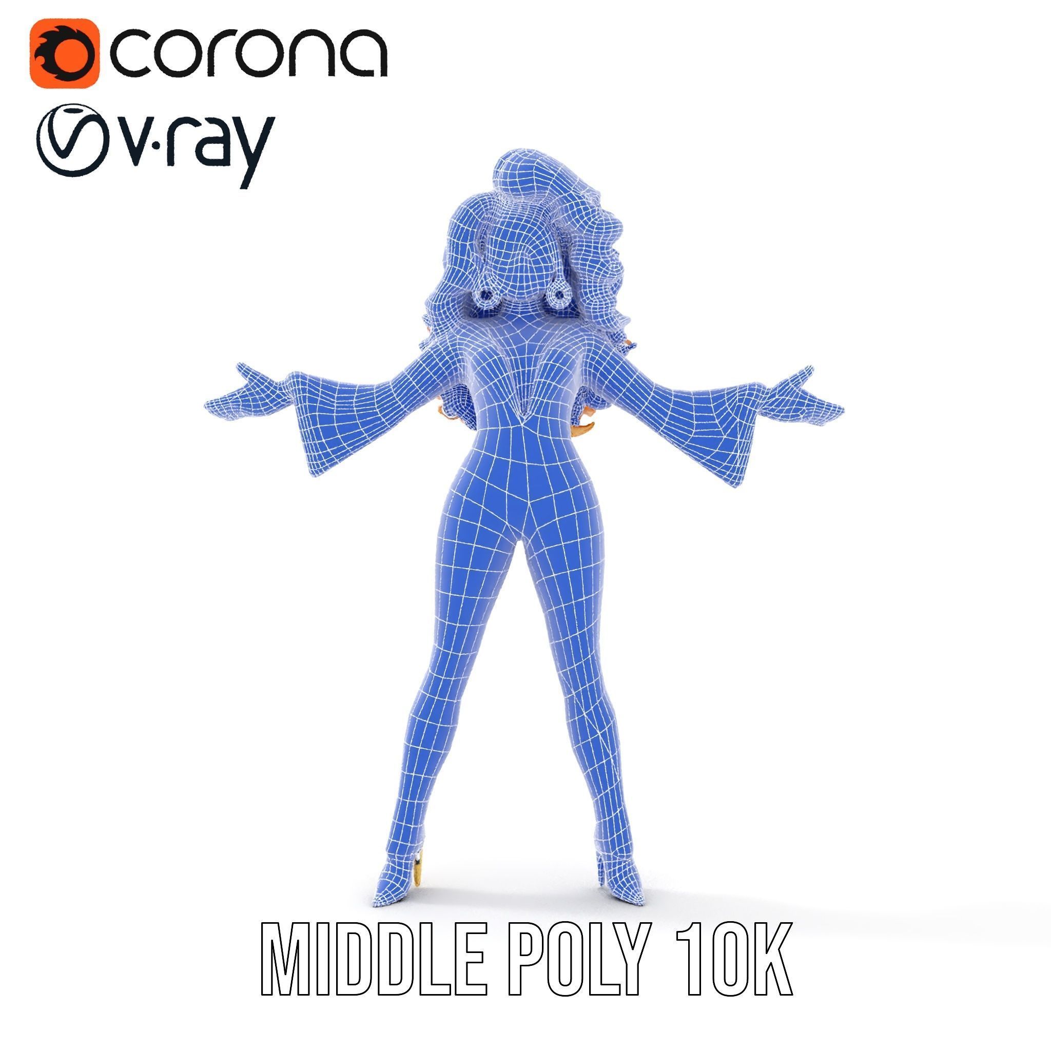 Golden Glam Diva Character Rigged and Animated Low-poly 3D model_24