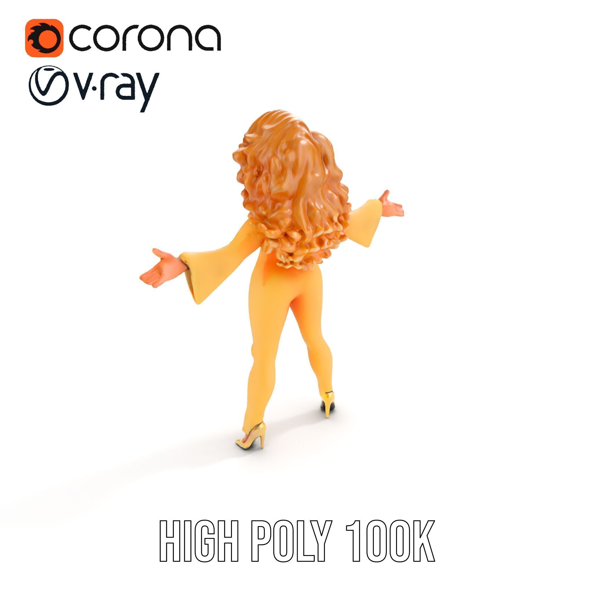 Golden Glam Diva Character Rigged and Animated Low-poly 3D model_11