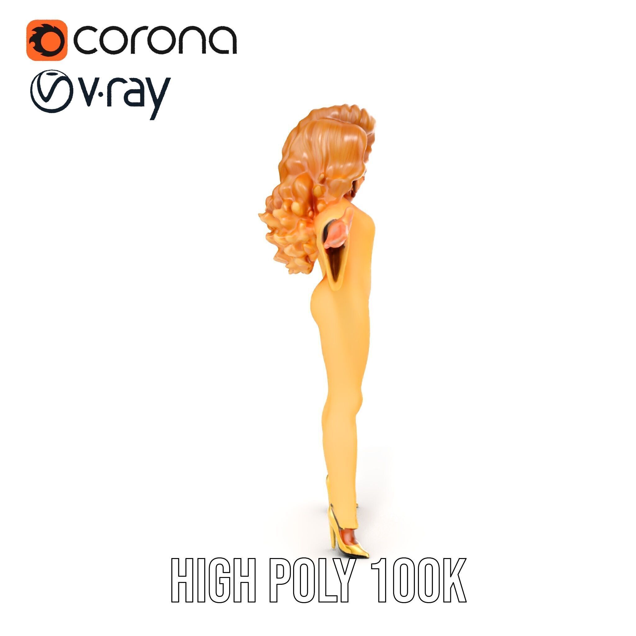 Golden Glam Diva Character Rigged and Animated Low-poly 3D model_14