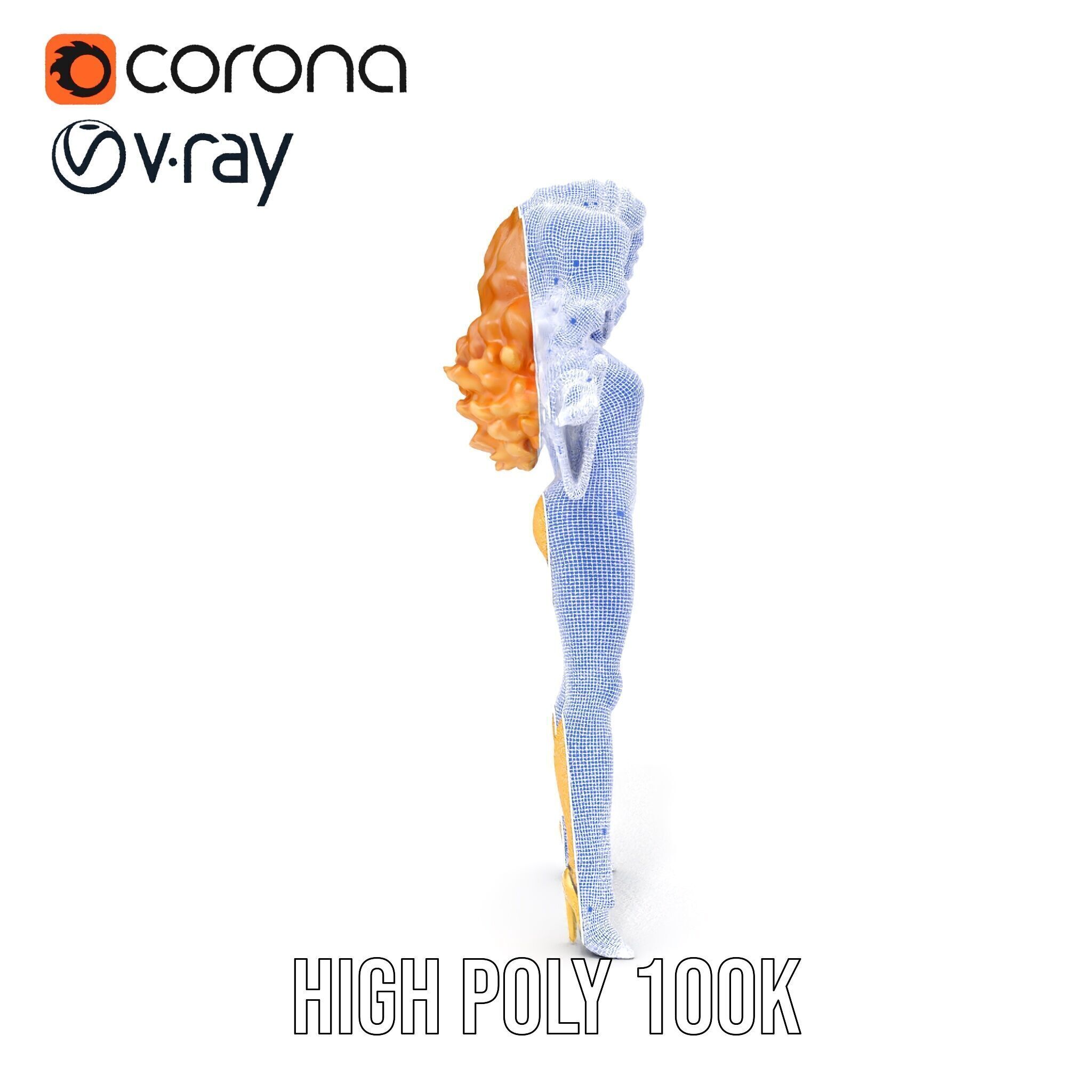 Golden Glam Diva Character Rigged and Animated Low-poly 3D model_36