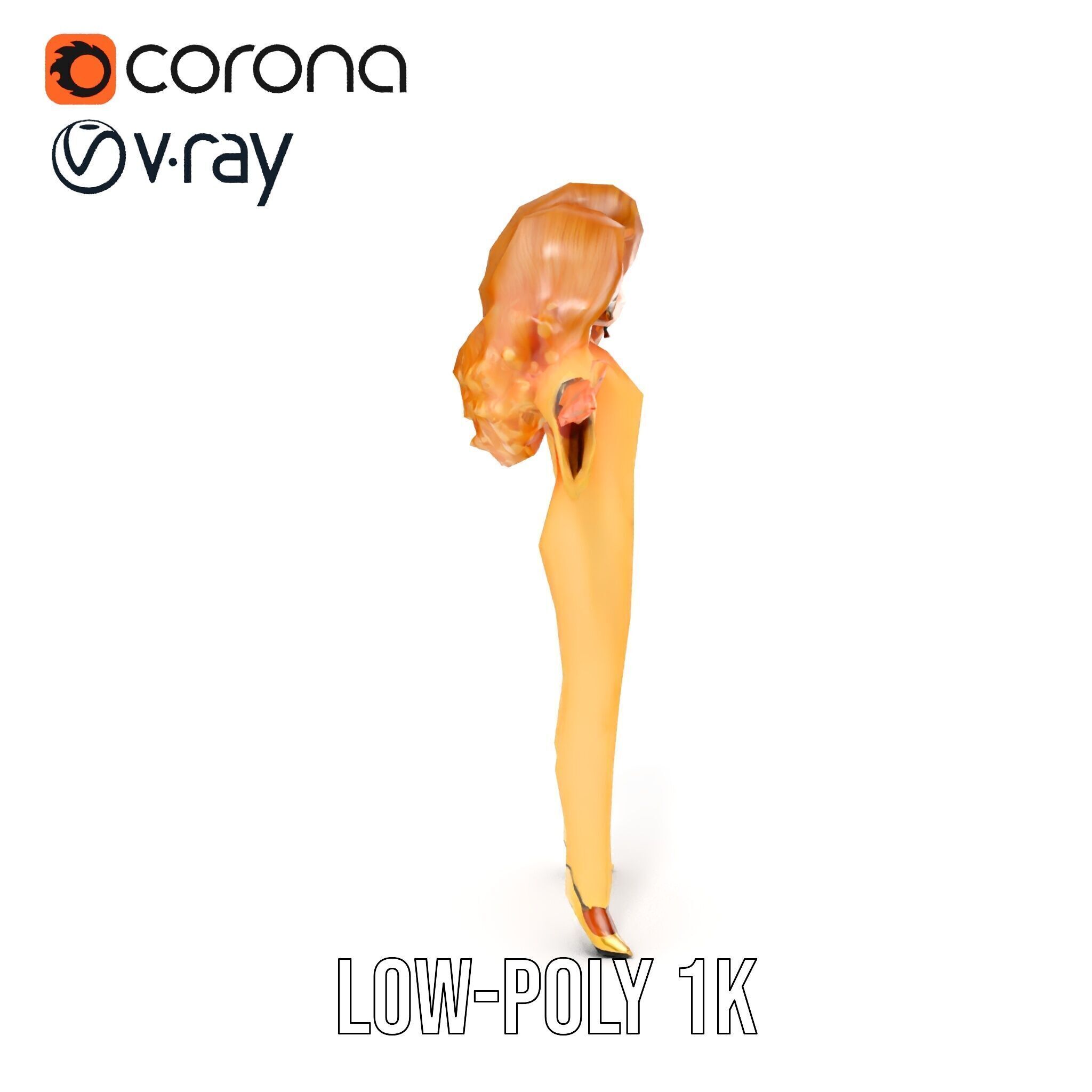 Golden Glam Diva Character Rigged and Animated Low-poly 3D model_22