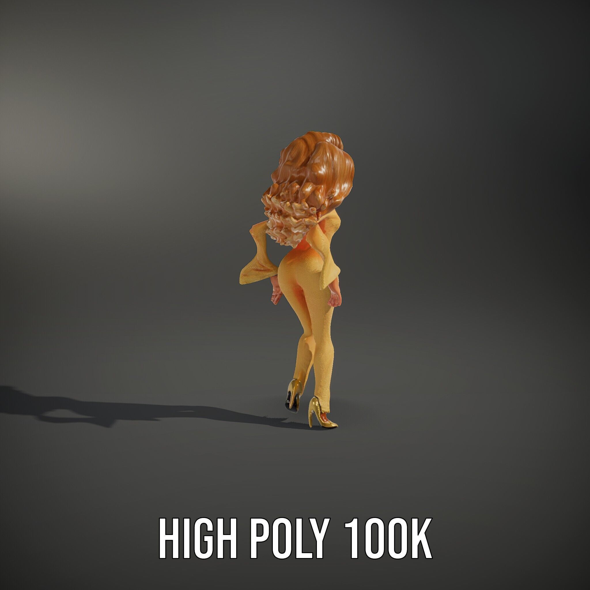 Golden Glam Diva Character Rigged and Animated Low-poly 3D model_33