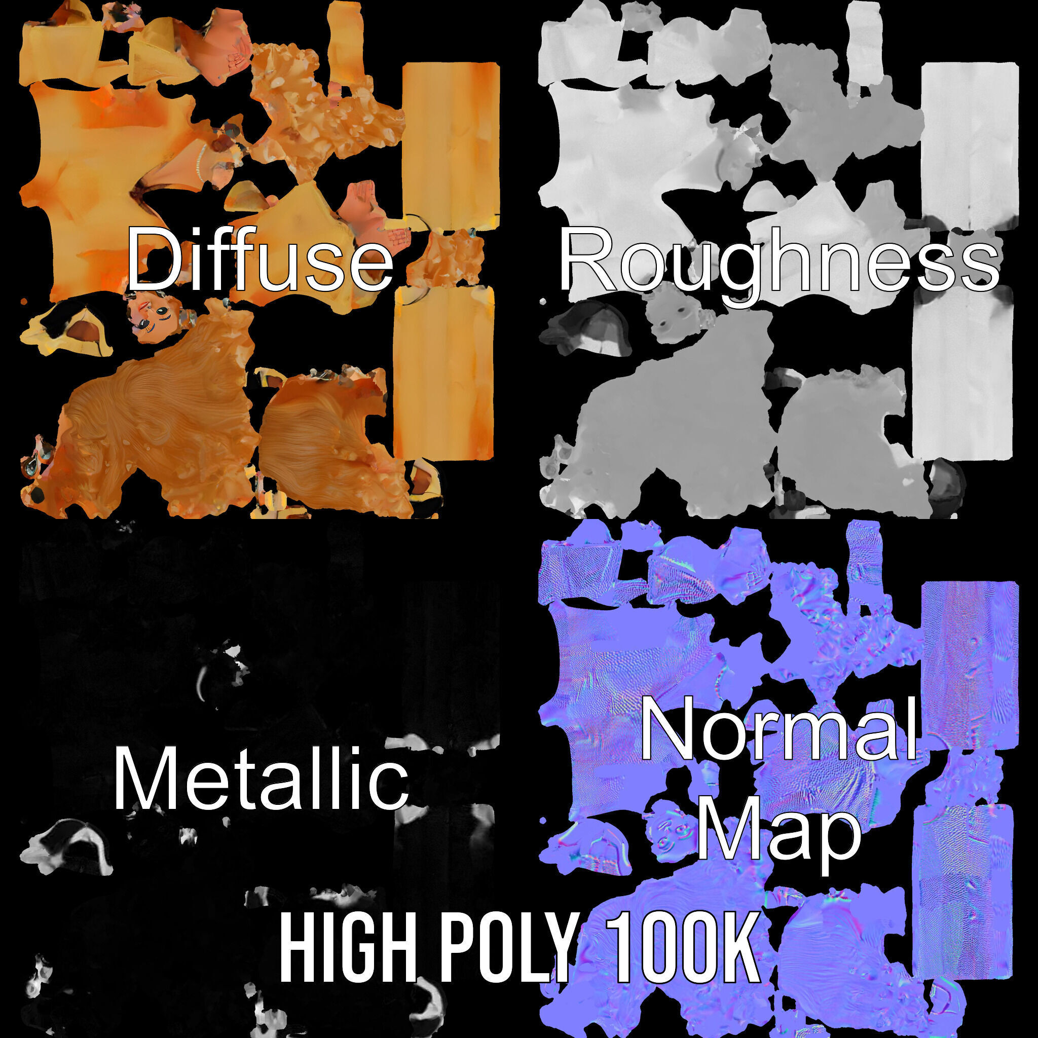 Golden Glam Diva Character Rigged and Animated Low-poly 3D model_3