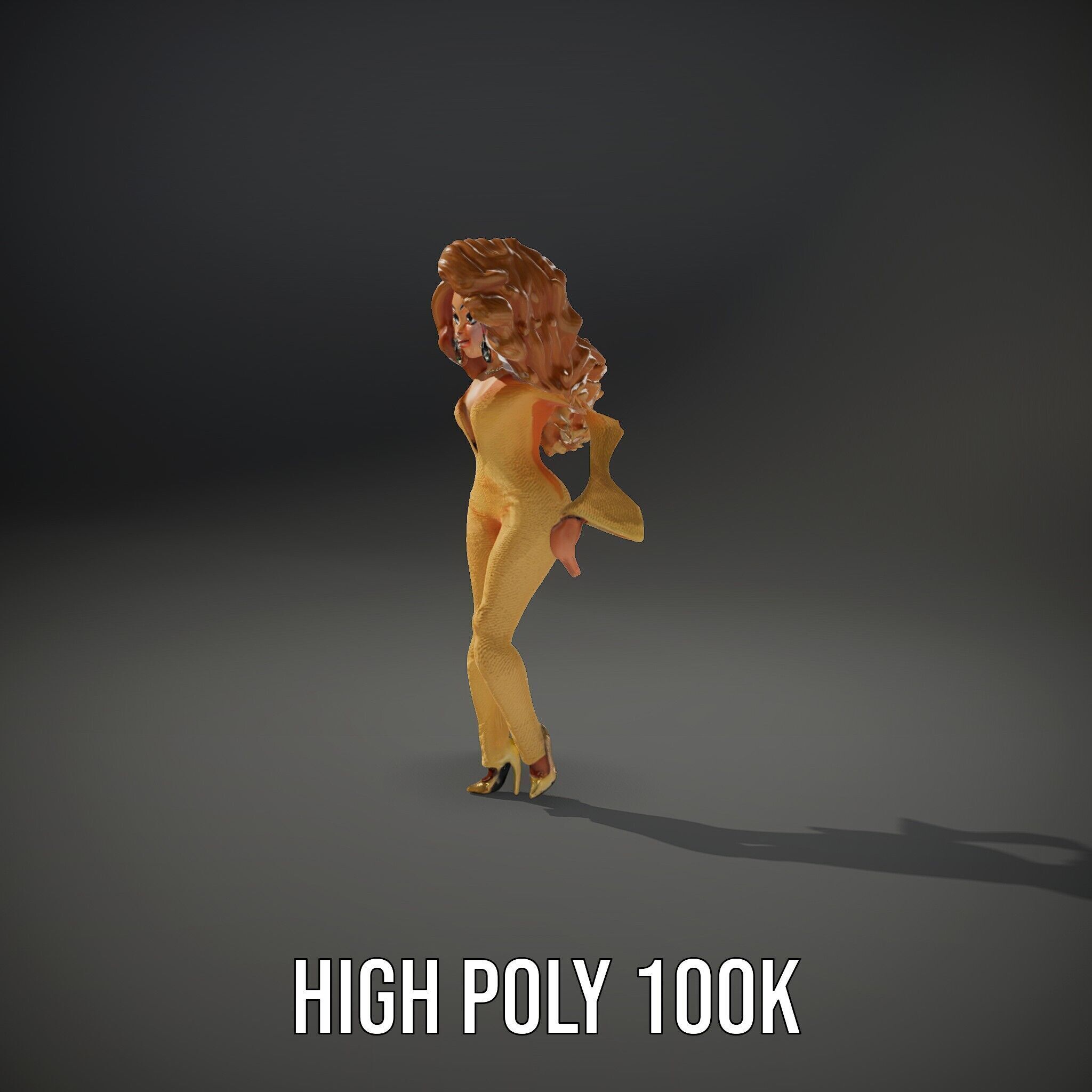 Golden Glam Diva Character Rigged and Animated Low-poly 3D model_35
