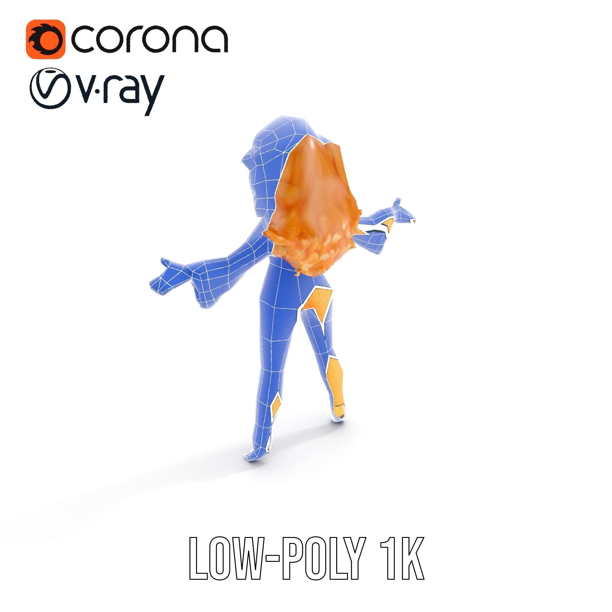 Golden Glam Diva Character Rigged and Animated Low-poly 3D model_27