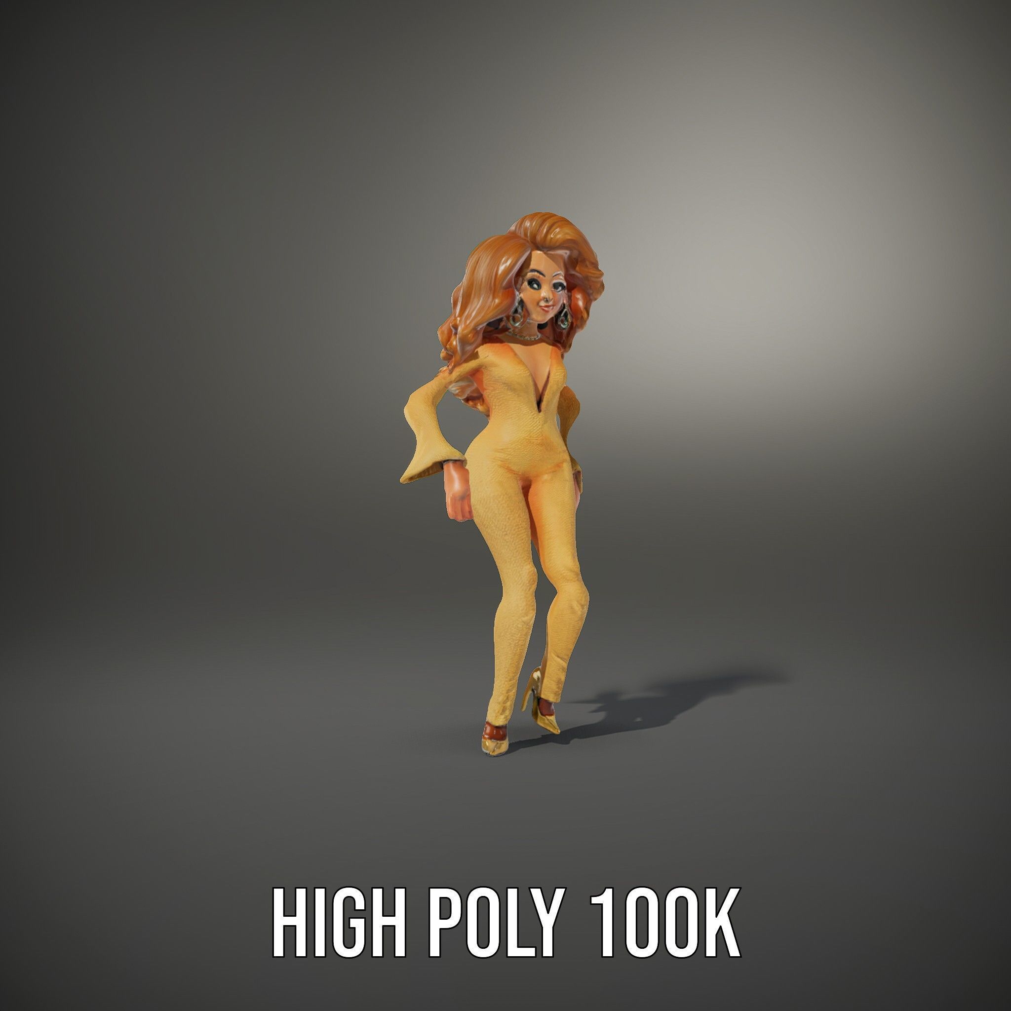 Golden Glam Diva Character Rigged and Animated Low-poly 3D model_37