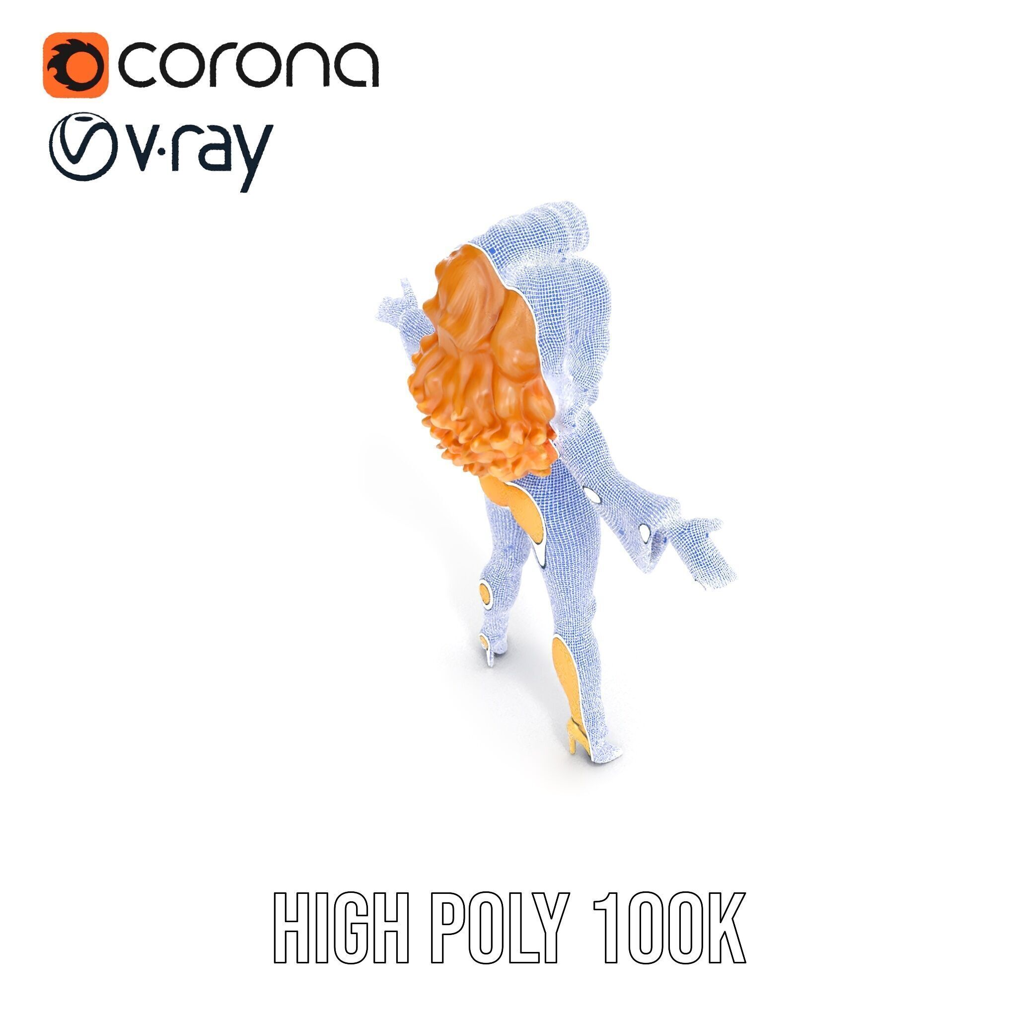 Golden Glam Diva Character Rigged and Animated Low-poly 3D model_20