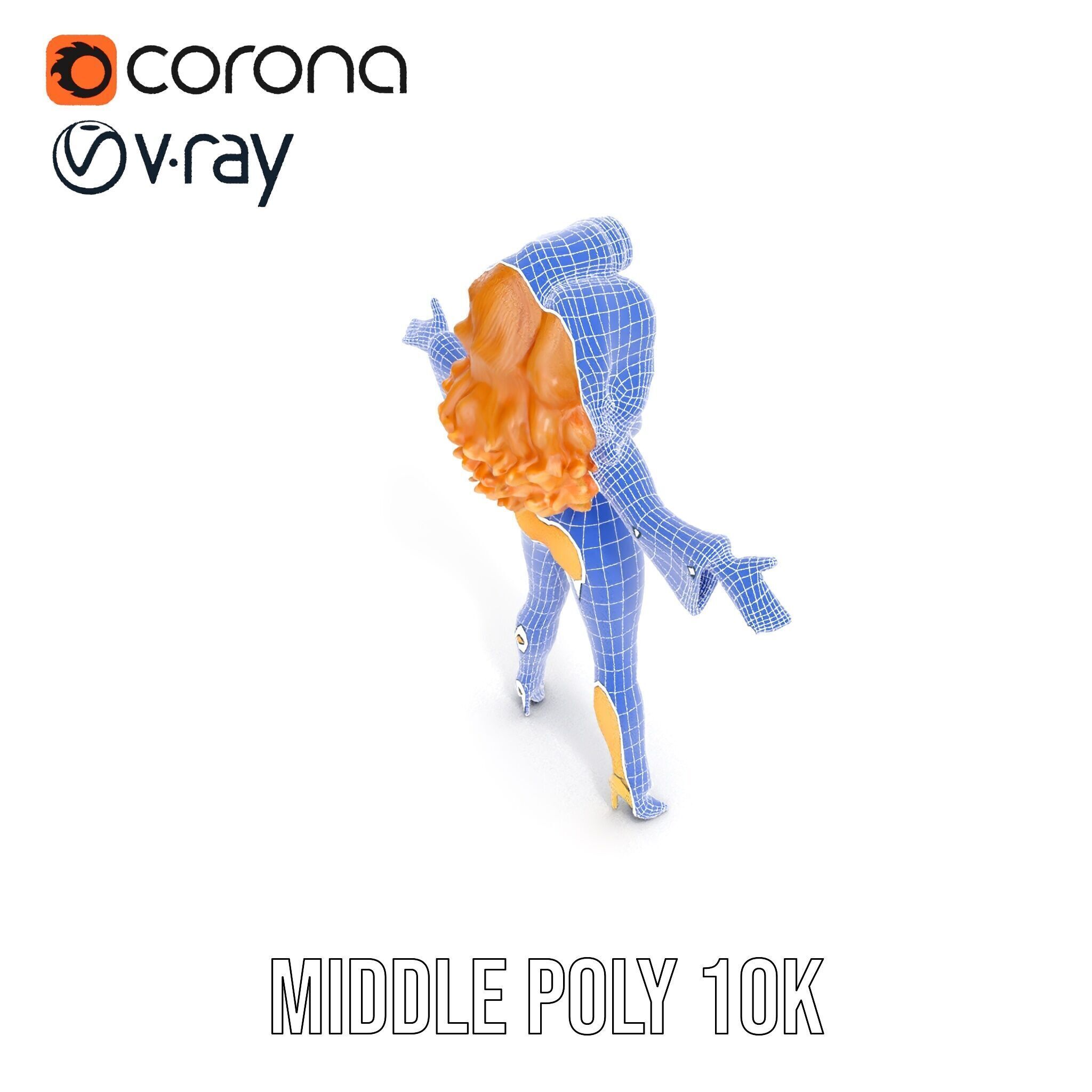 Golden Glam Diva Character Rigged and Animated Low-poly 3D model_34