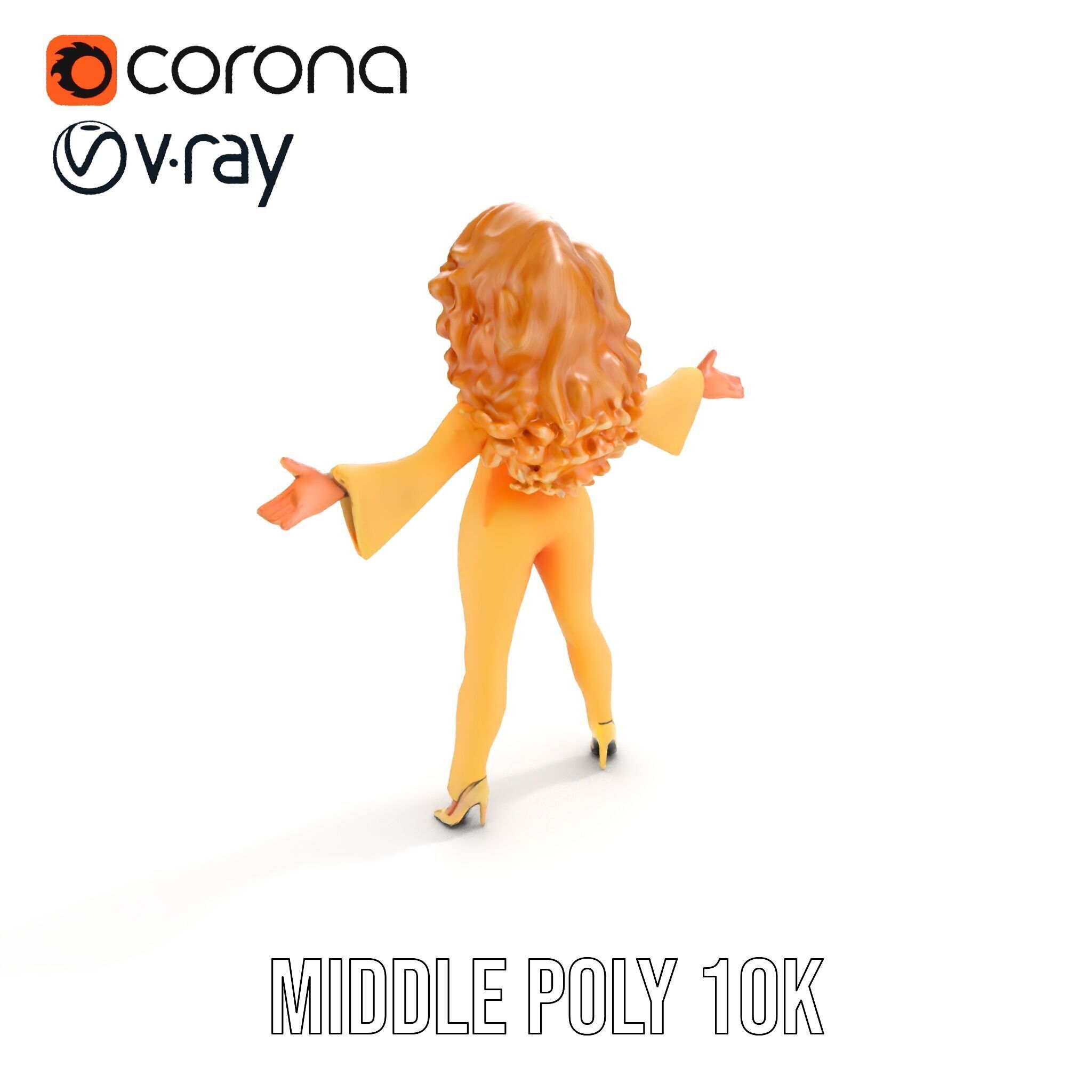 Golden Glam Diva Character Rigged and Animated Low-poly 3D model_18