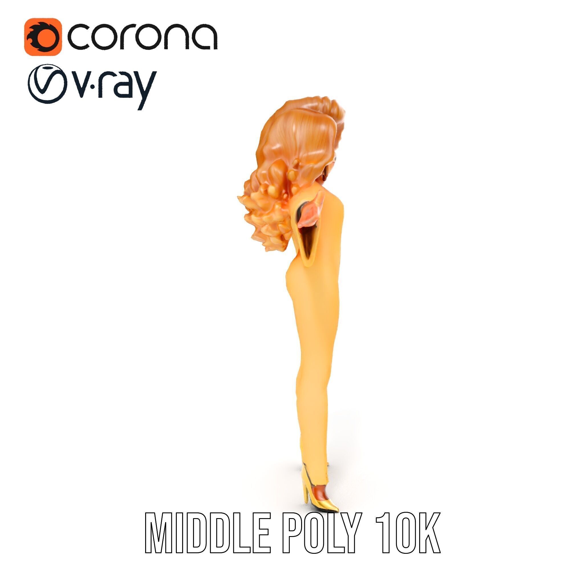 Golden Glam Diva Character Rigged and Animated Low-poly 3D model_26