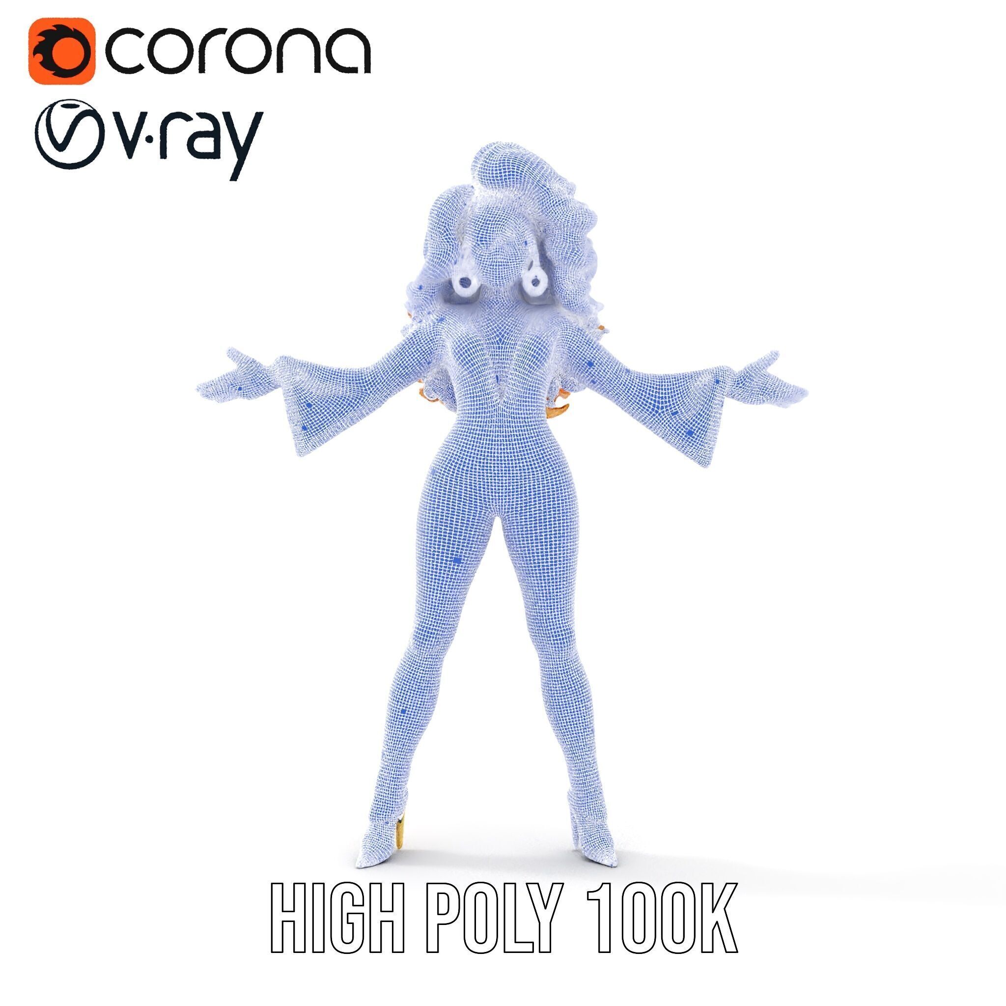 Golden Glam Diva Character Rigged and Animated Low-poly 3D model_31