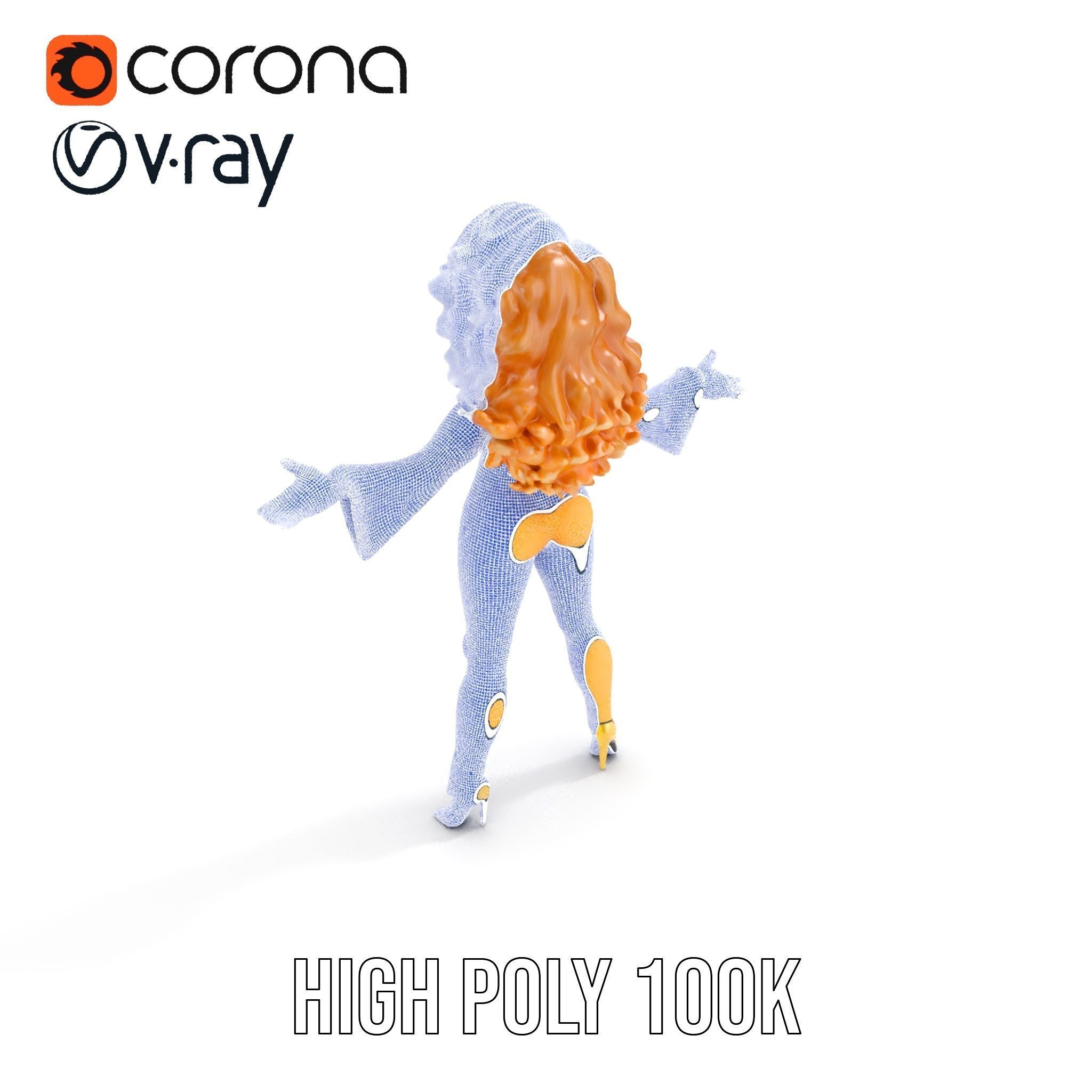 Golden Glam Diva Character Rigged and Animated Low-poly 3D model_28