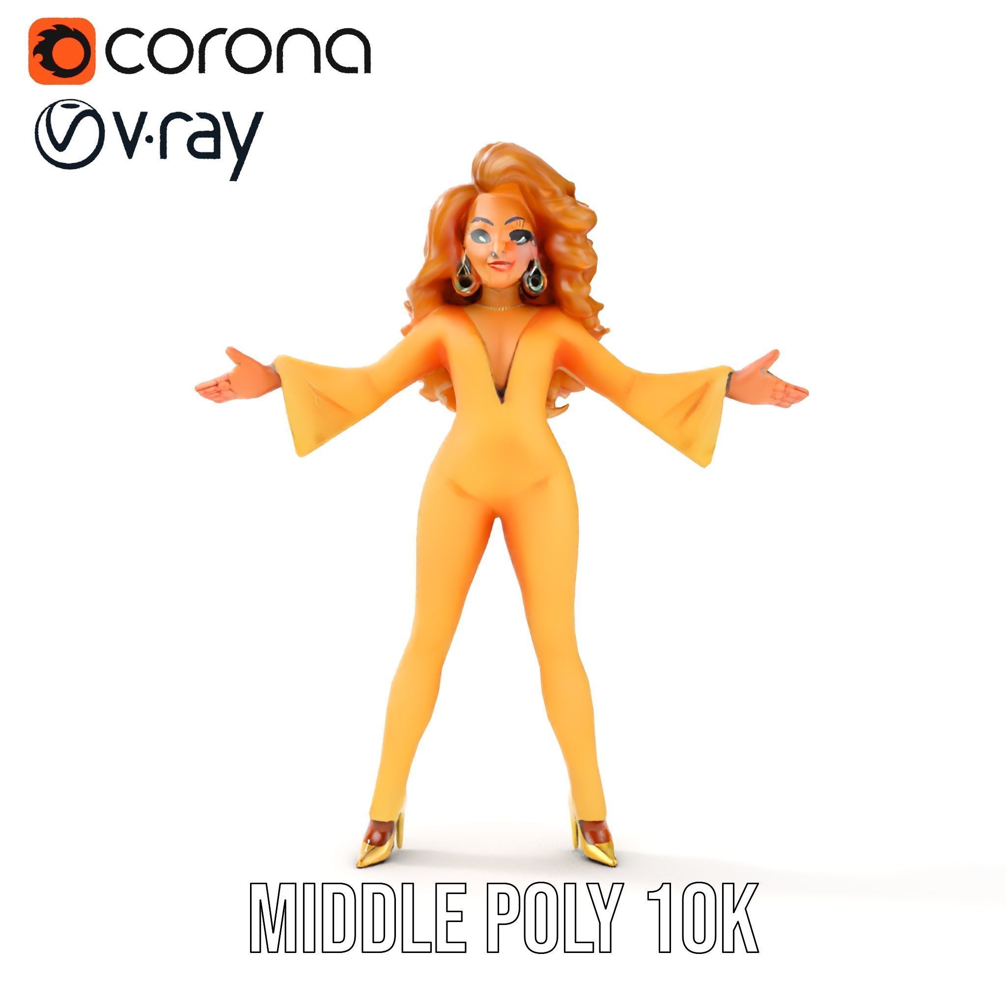 Golden Glam Diva Character Rigged and Animated Low-poly 3D model_15