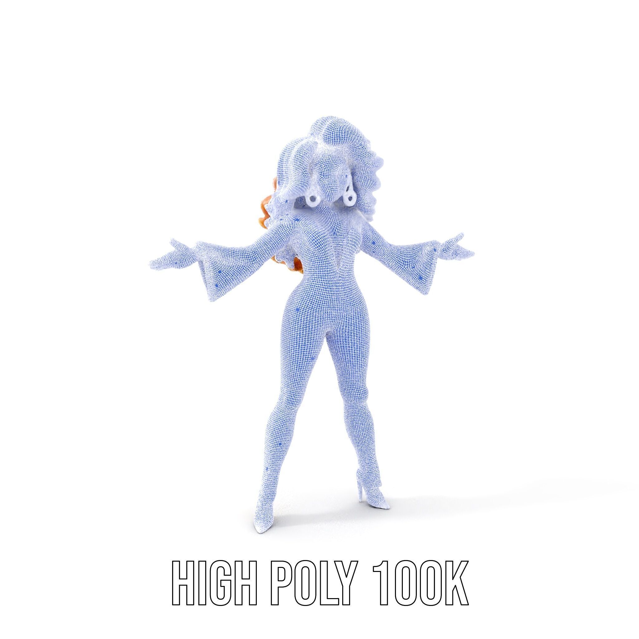 Golden Glam Diva Character Rigged and Animated Low-poly 3D model_4