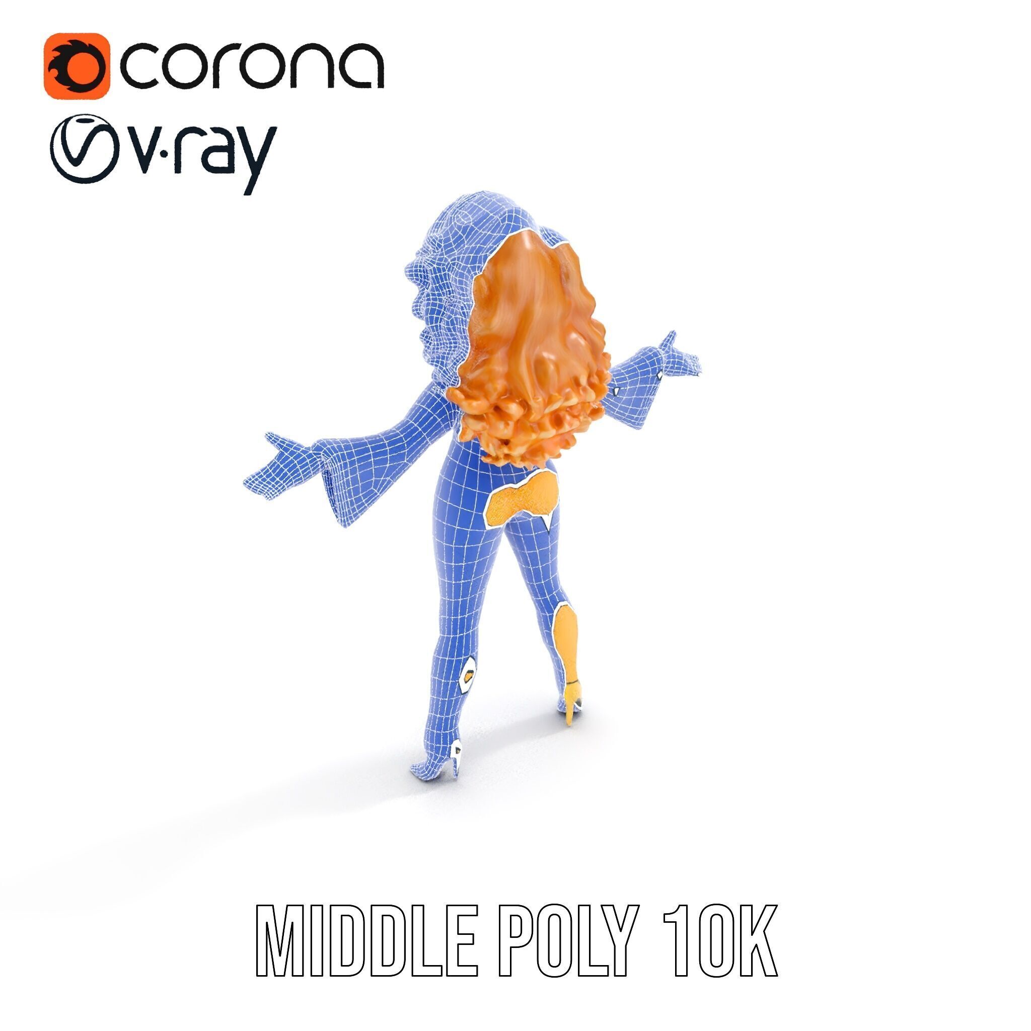 Golden Glam Diva Character Rigged and Animated Low-poly 3D model_21