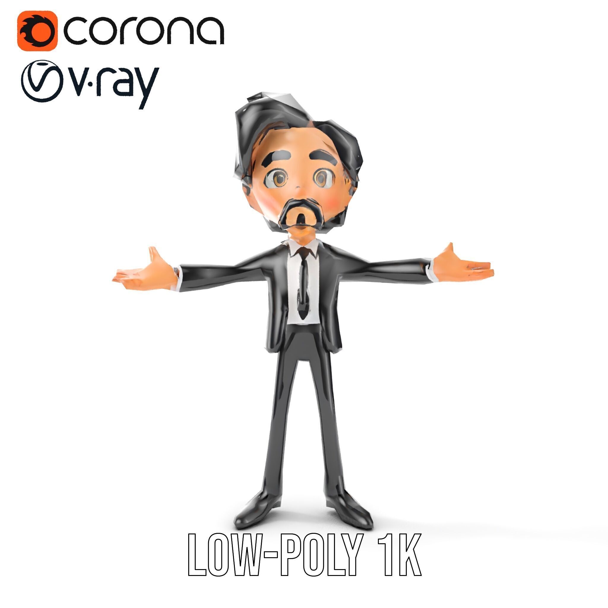 Stylish Suit Character Model  Rigged and Animated Low-poly 3D model_17