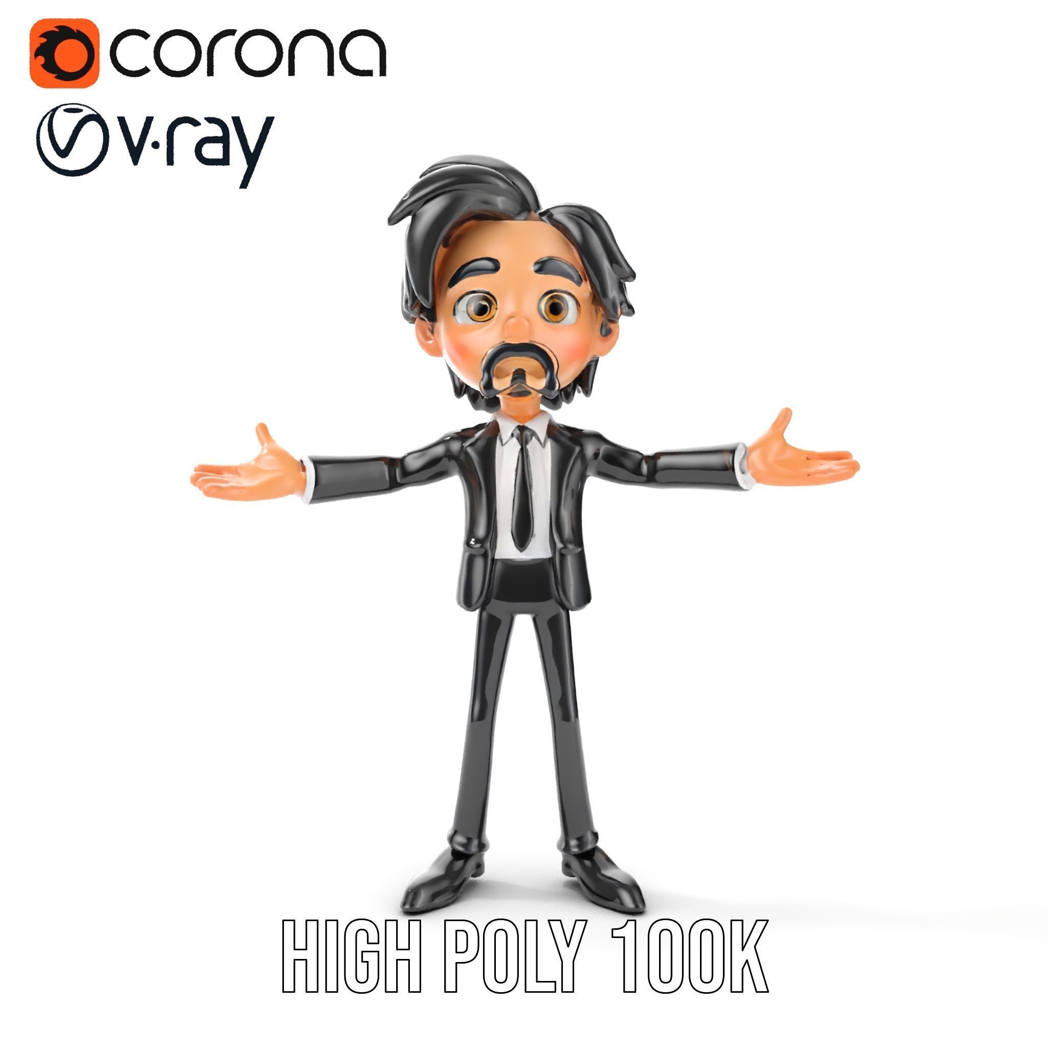 Stylish Suit Character Model  Rigged and Animated Low-poly 3D model_21