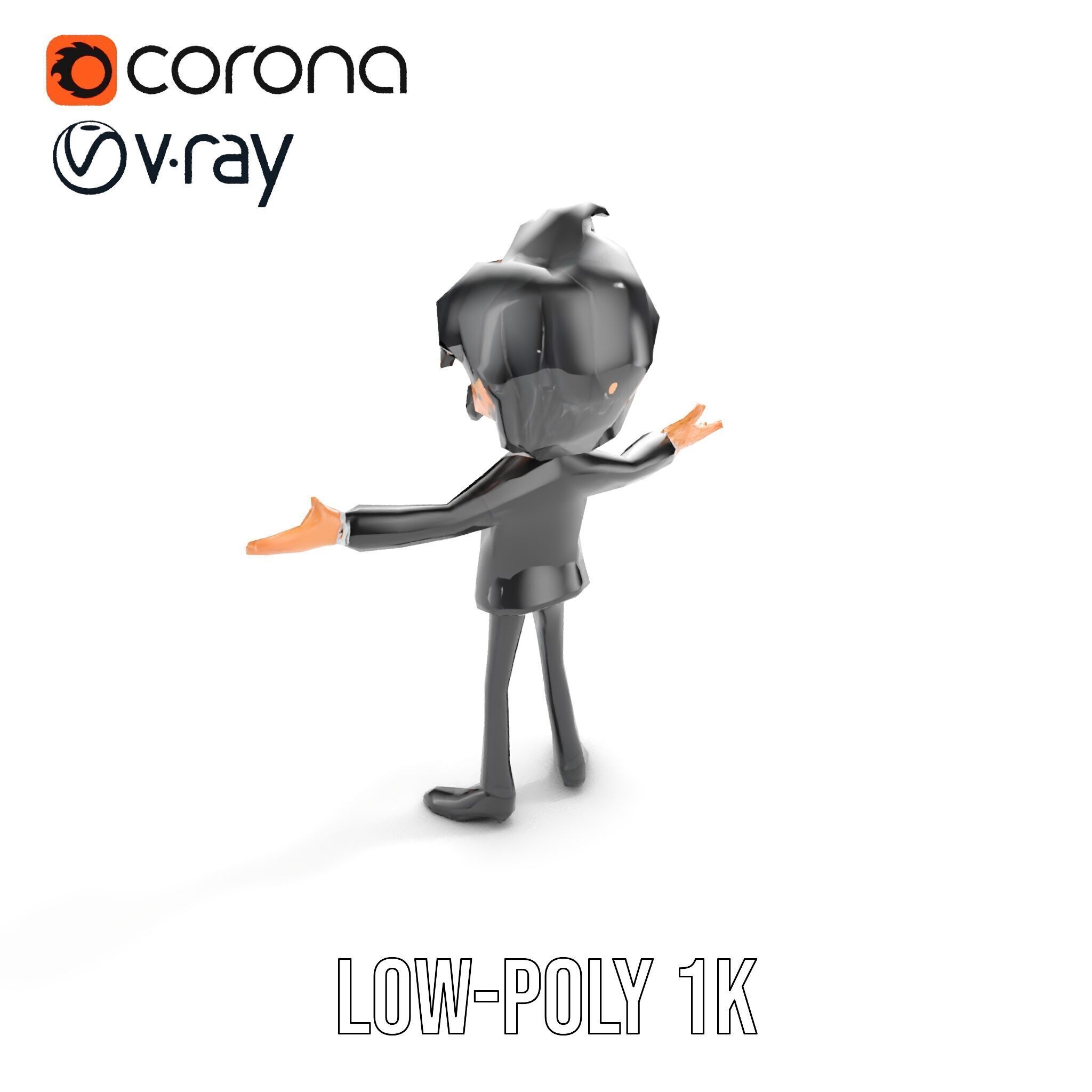 Stylish Suit Character Model  Rigged and Animated Low-poly 3D model_13