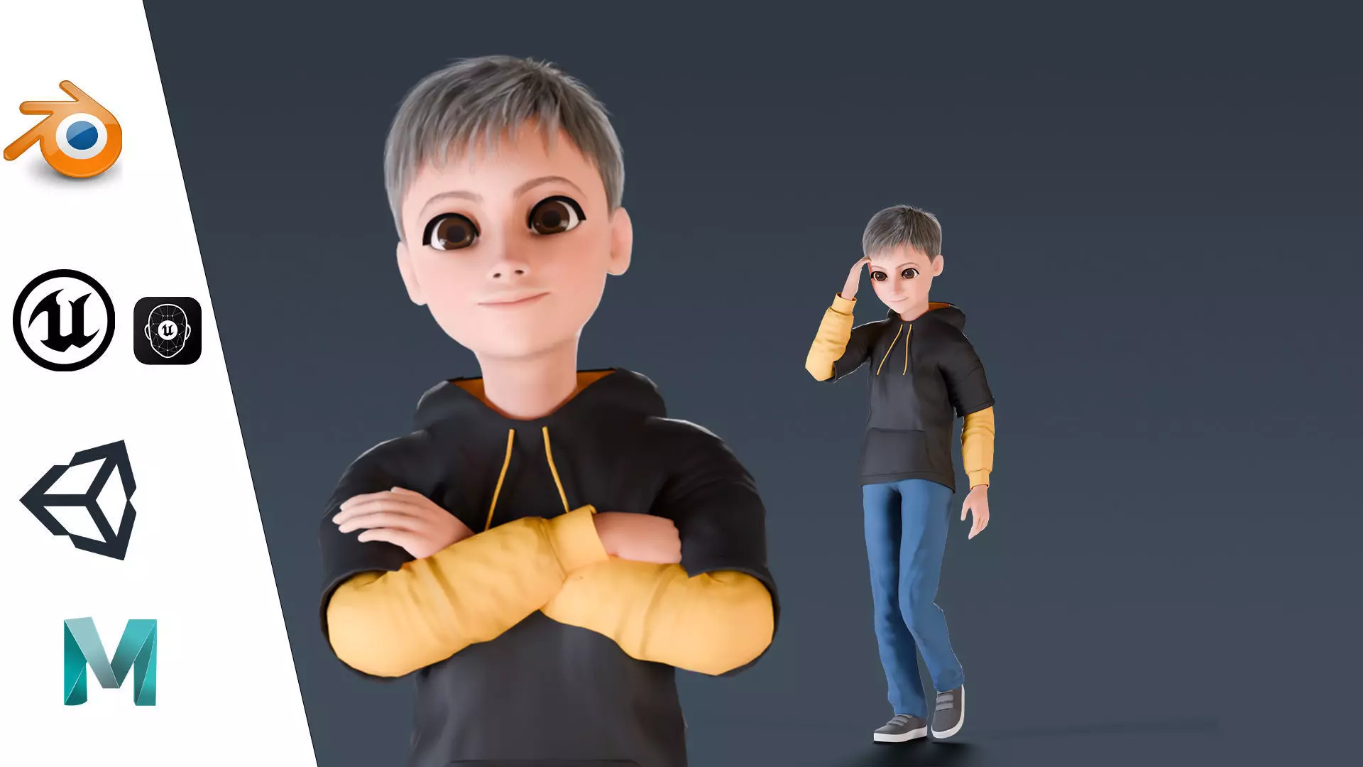 Cartoon Young Boy Rigged Free low-poly 3D model_0