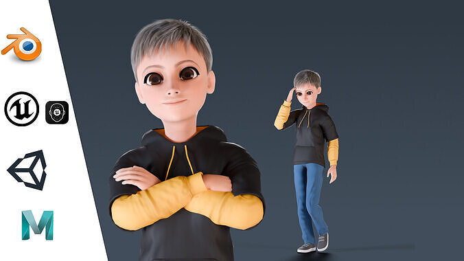 Cartoon Young Boy Rigged Free low-poly 3D model