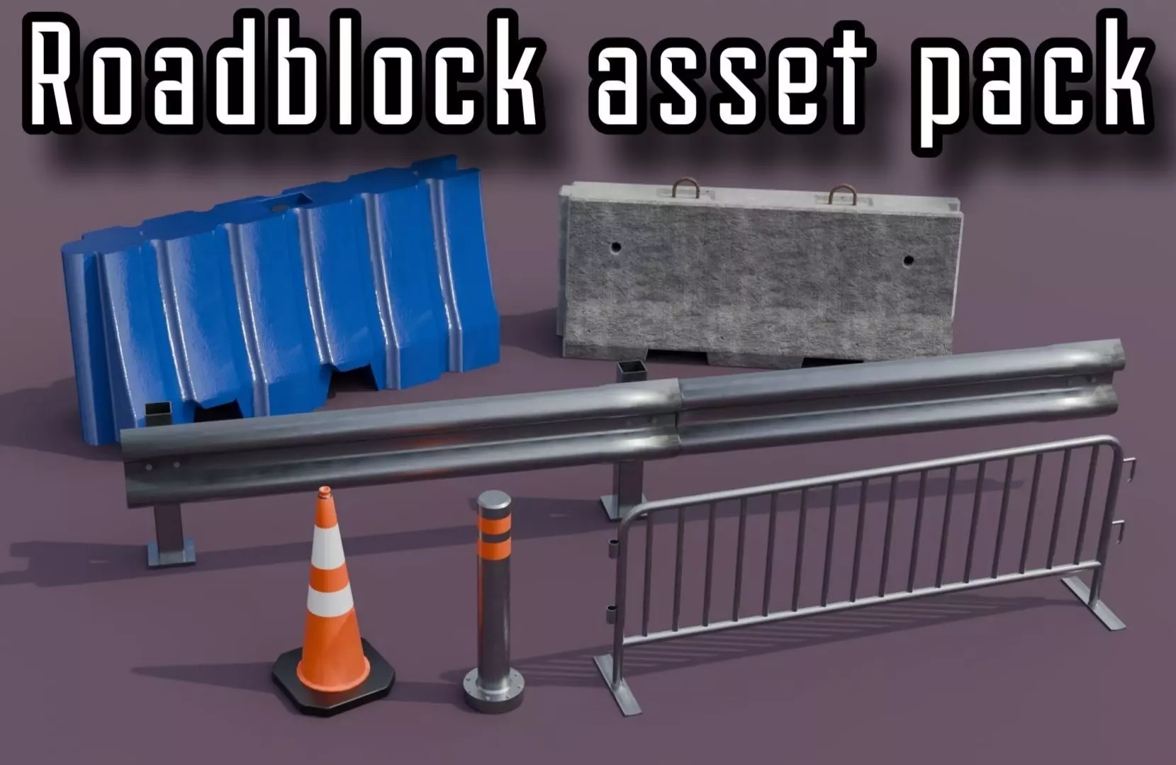 Traffic barrier asset pack Low-poly 3D model
