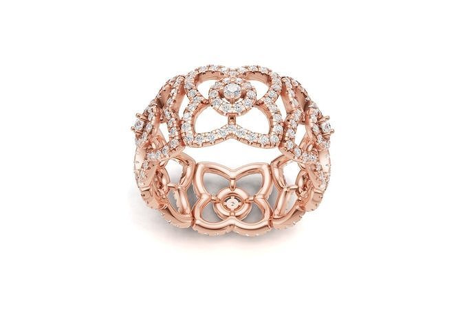Openwork Flower Diamond Wide Band 3D print model