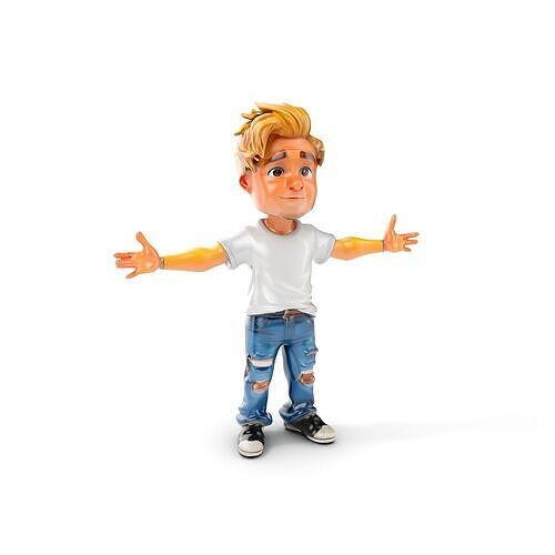 Casual Young Boy Character Rigged and Animated Low-poly 3D model