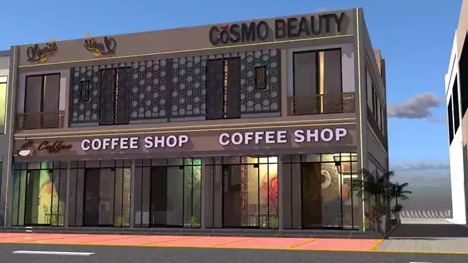 Coffee Shop and Beauty Store Commercial Building A13 3D model