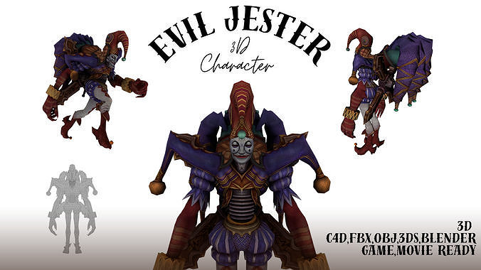 Fantasy Jester Demon 3D Character  Game Ready  C4D FBX OBJ Low-poly 3D model