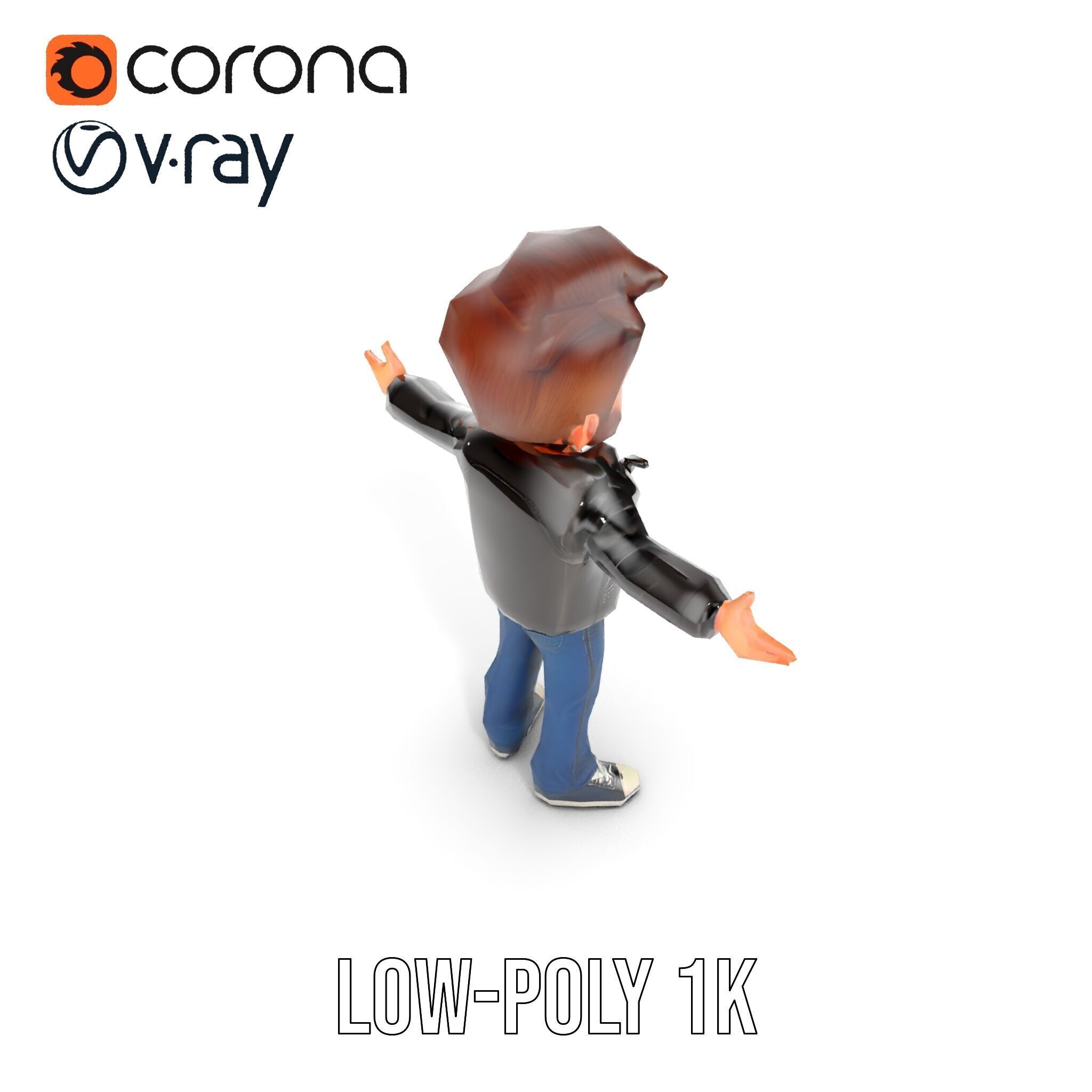 Energetic Leather Jacket Character Model Rigged and Animated Low-poly 3D model_8