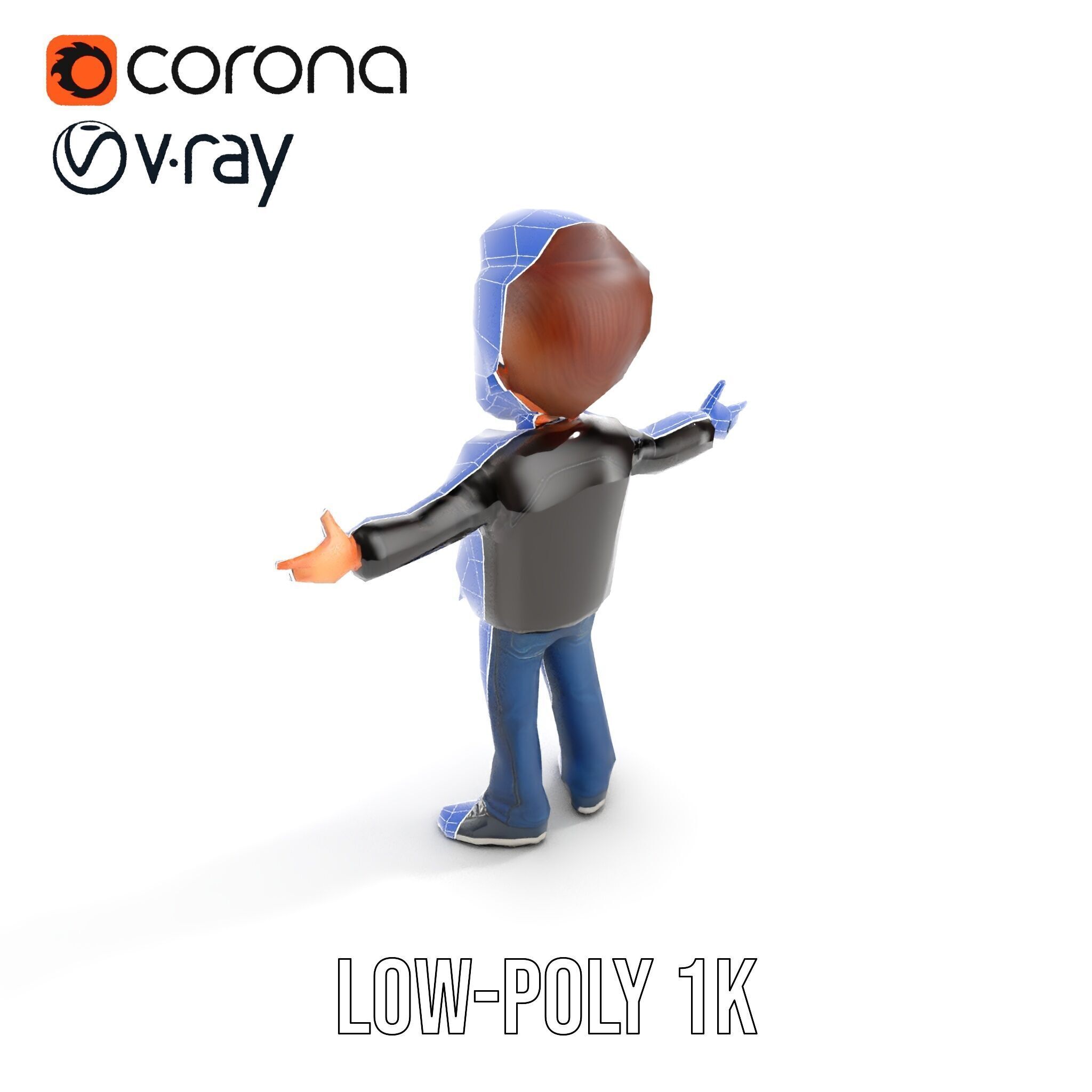 Energetic Leather Jacket Character Model Rigged and Animated Low-poly 3D model_10