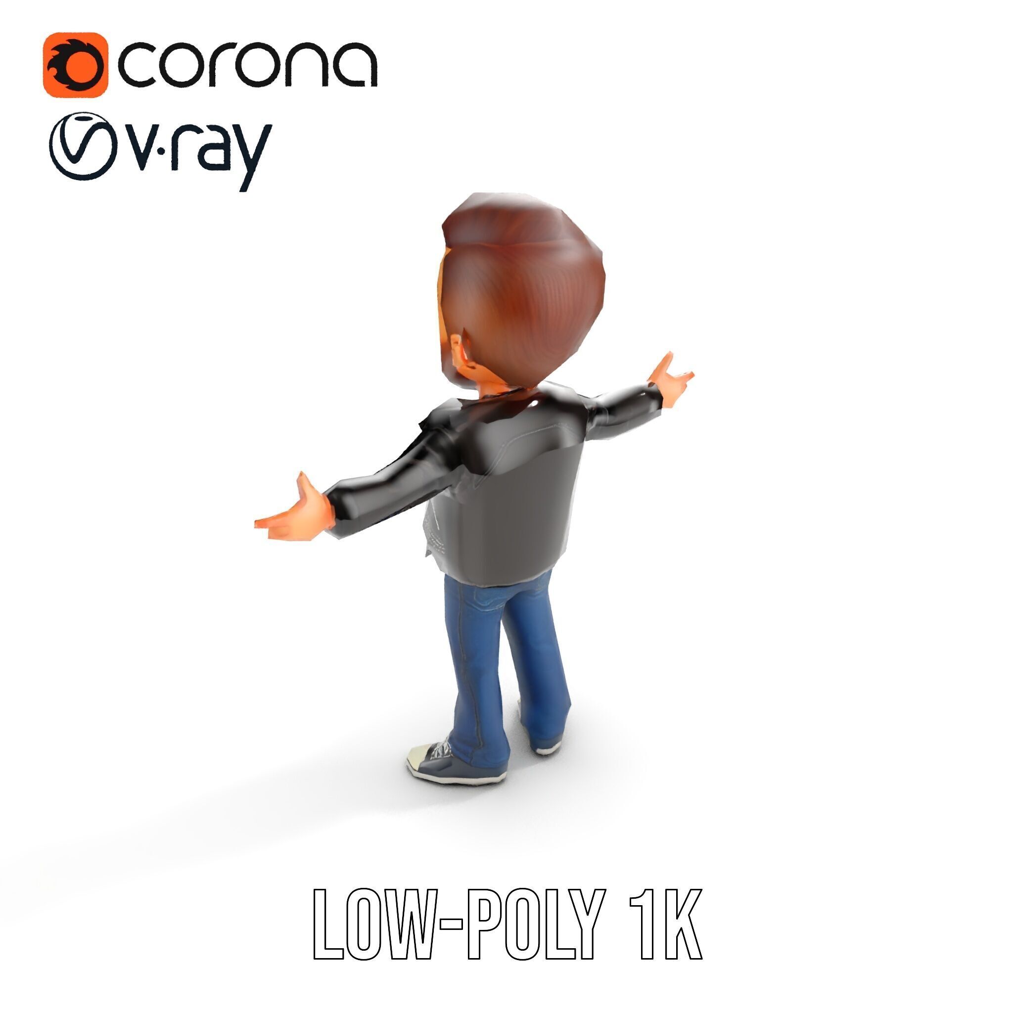 Energetic Leather Jacket Character Model Rigged and Animated Low-poly 3D model_20