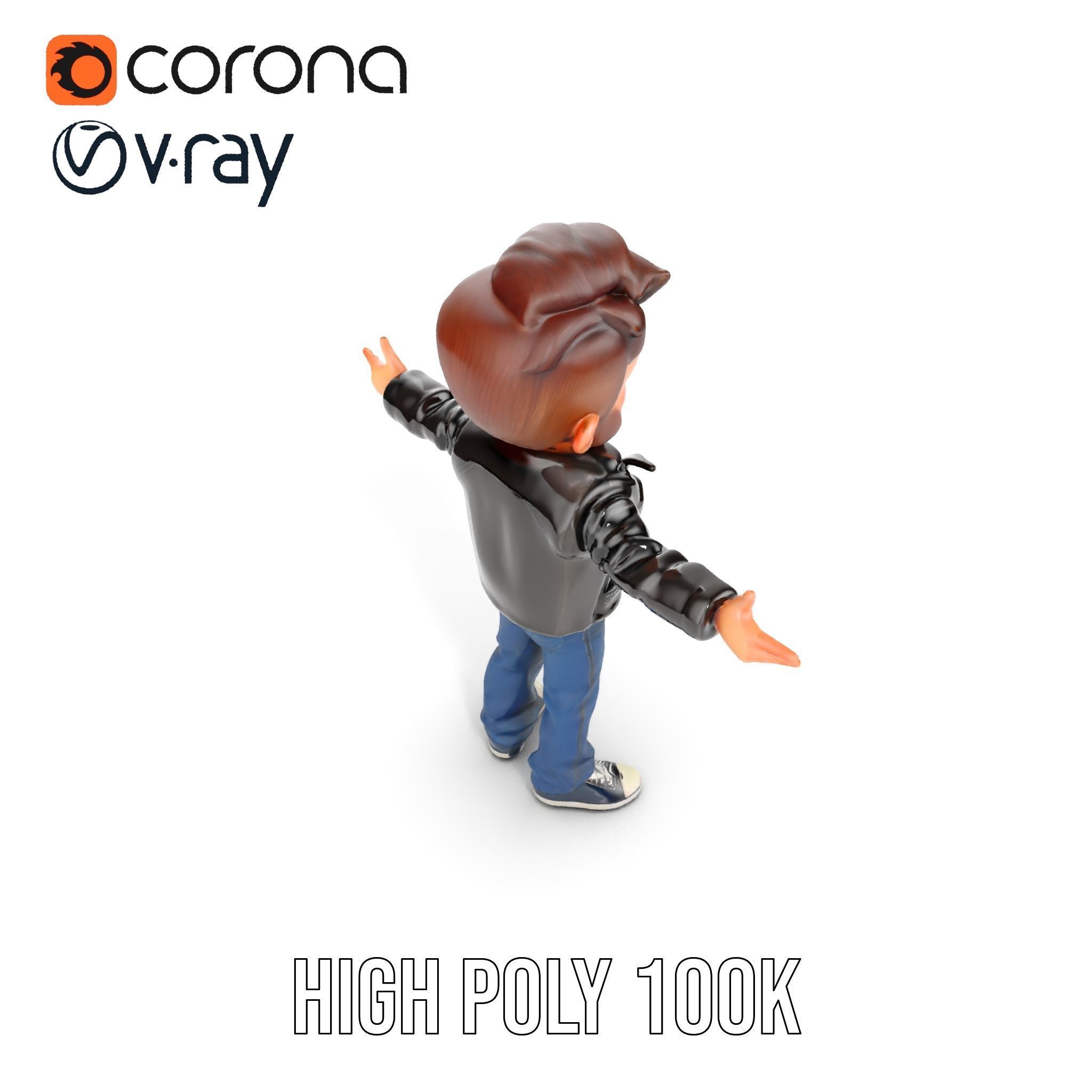 Energetic Leather Jacket Character Model Rigged and Animated Low-poly 3D model_24