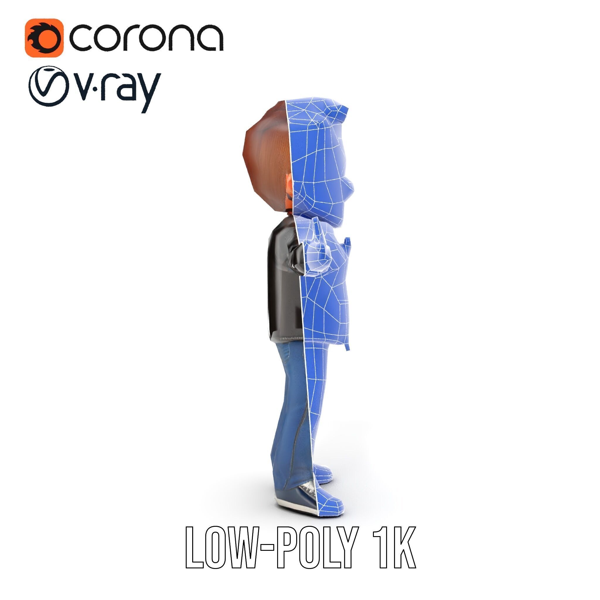 Energetic Leather Jacket Character Model Rigged and Animated Low-poly 3D model_31