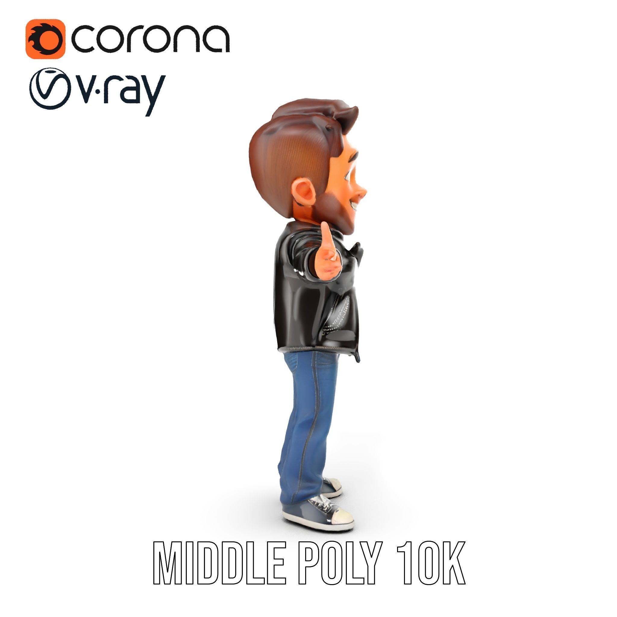 Energetic Leather Jacket Character Model Rigged and Animated Low-poly 3D model_25